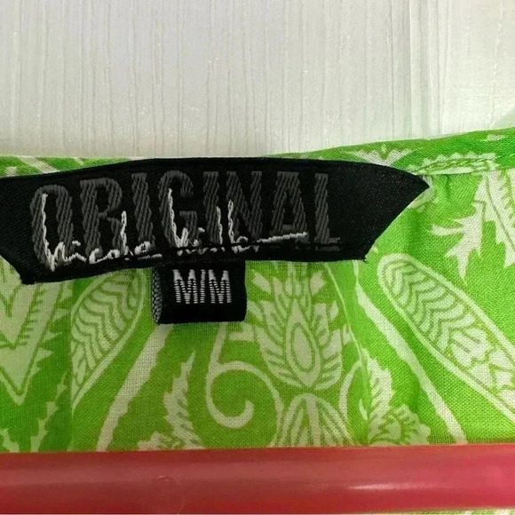 Nicole Miller Boho Style Shirt Green & White  Size Medium - Picture 4 of 16